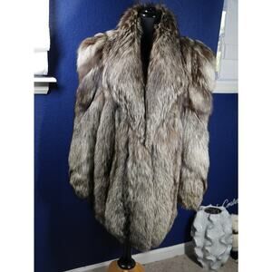 Stunning Silver Fox Fur Stroller Coat Jacket w/ Spiral dolman sleeves! XL PLUS